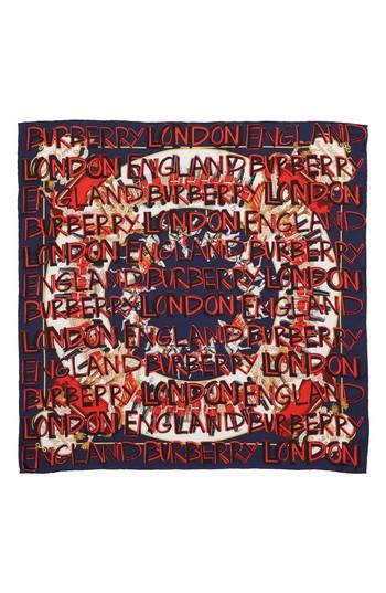 Women's Burberry Guards Text Silk Square Scarf, Size - Blue