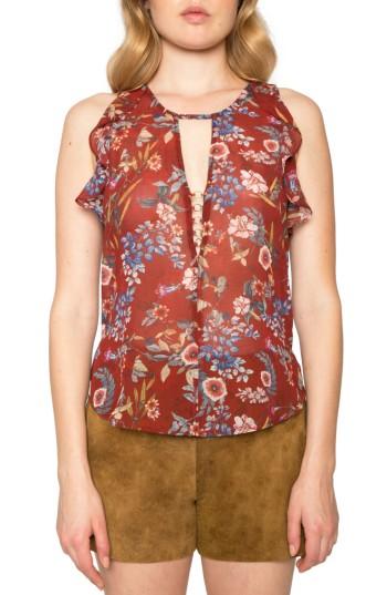 Women's Willow & Clay Ruffle Floral Print Top, Size - Red