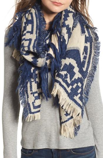 Women's La Double 7 Embroiderd Oblong Scarf, Size - Blue