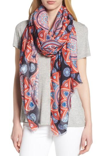 Women's Echo Floral Sea Medallion Silk Scarf, Size - Blue