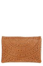 Street Level Perforated Faux Leather Crossbody Bag - Brown