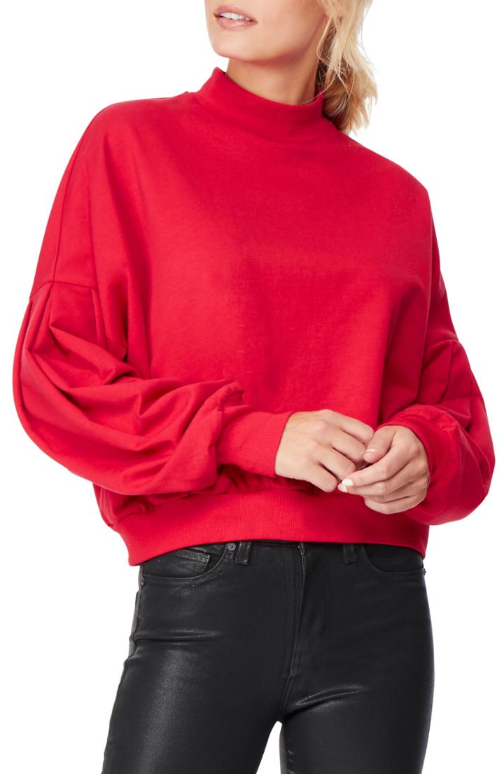 Women's Habitual Mock Neck Crop Cotton Blend Sweatshirt - Red