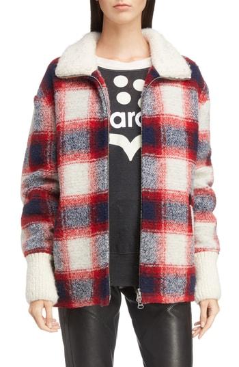 Women's Isabel Marant Etoile Gimo Check Wool Blend Jacket Us / 40 Fr - Red