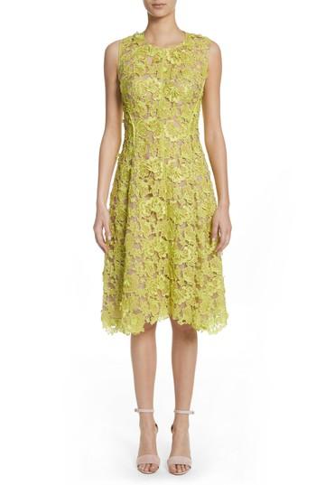 Women's Lela Rose Seamed Floral Lace Dress - Green