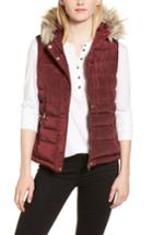 Women's Dorothy Perkins Faux Fur Trim Hooded Puffer Vest Us / 8 Uk - Red