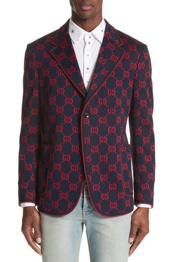 Men's Gucci Gg Trim Fit Cotton Sport Coat Eu - Blue
