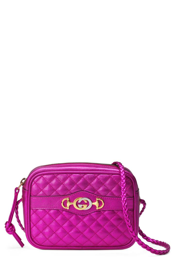 Gucci Quilted Metallic Leather Camera Bag - Pink