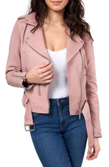 Women's Bagatelle. Nyc Washed Leather Biker Jacket - Beige