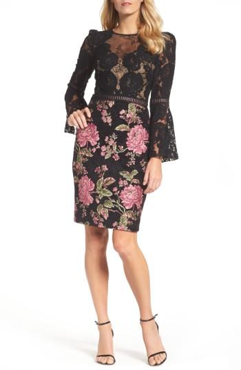 Women's Tadashi Shoji Lace & Brocade Sheath Dress - Black