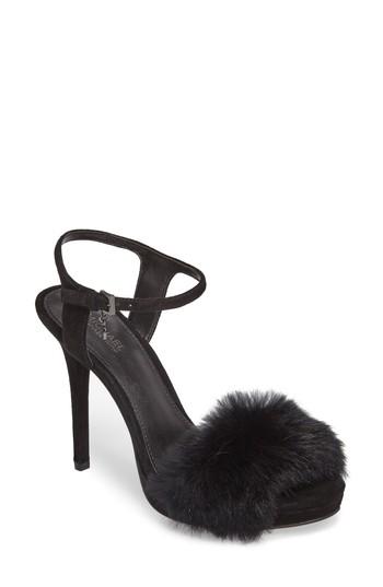Women's Michael Michael Kors Faye Genuine Rabbit Fur Sandal M - Black