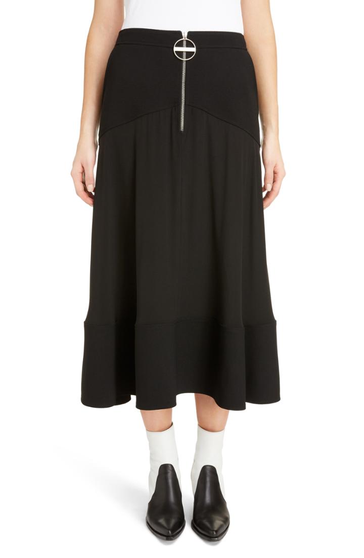 Women's Givenchy Zip Front Crepe De Chine Midi Skirt Us / 38 Fr - Black