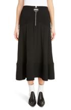 Women's Givenchy Zip Front Crepe De Chine Midi Skirt Us / 38 Fr - Black