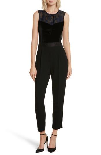Women's Rebecca Taylor Velvet & Organza Floral Jumpsuit - Purple