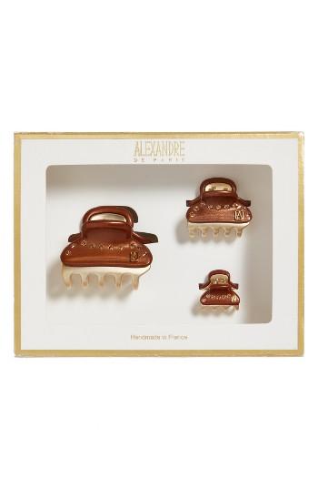 Alexandre De Paris Vendome Set Of 3 Hair Clips, Size - Brown
