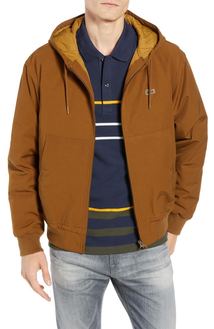 Men's Lacoste Regular Fit Hooded Twill Jacket - Brown