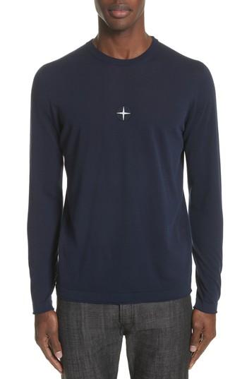 Men's Stone Island Embroidered Crest Sweater - Blue
