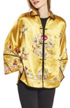 Women's Topshop Embroidered Satin Kimono Jacket Us (fits Like 2-4) - Yellow