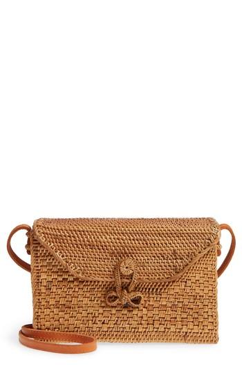 Street Level Woven Rattan Box Crossbody Bag - Brown