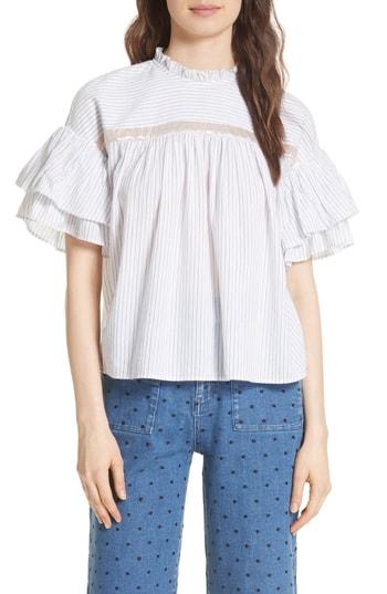 Women's Ulla Johnson Deniz Metallic Stripe Blouse - White