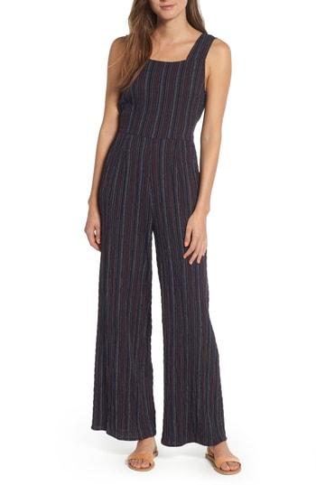 Women's Moon River Stripe Tie Back Jumpsuit - Blue