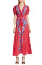 Women's Saloni Lea Print Silk Maxi Dress - Red