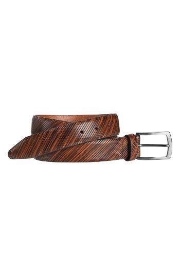Men's Johnston & Murphy Diagonal Embossed Leather Belt - Tan