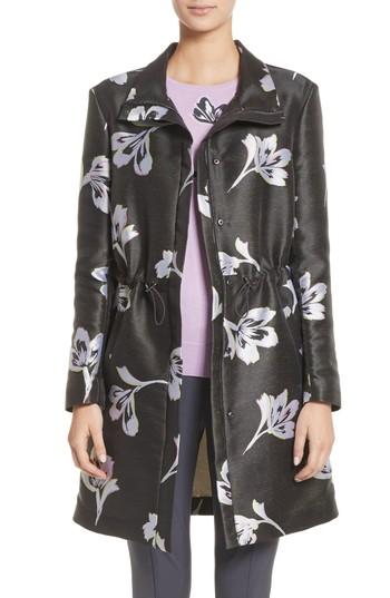 Women's St. John Collection Falling Flower Jacquard Coat, Size - Grey