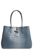 Longchamp Roseau Croc Embossed Leather Shoulder Tote - Blue