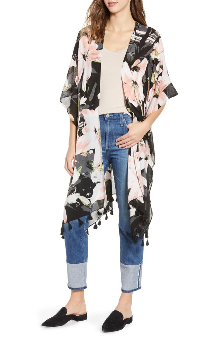 Women's Nordstrom Print Kimono Wrap, Size - Black