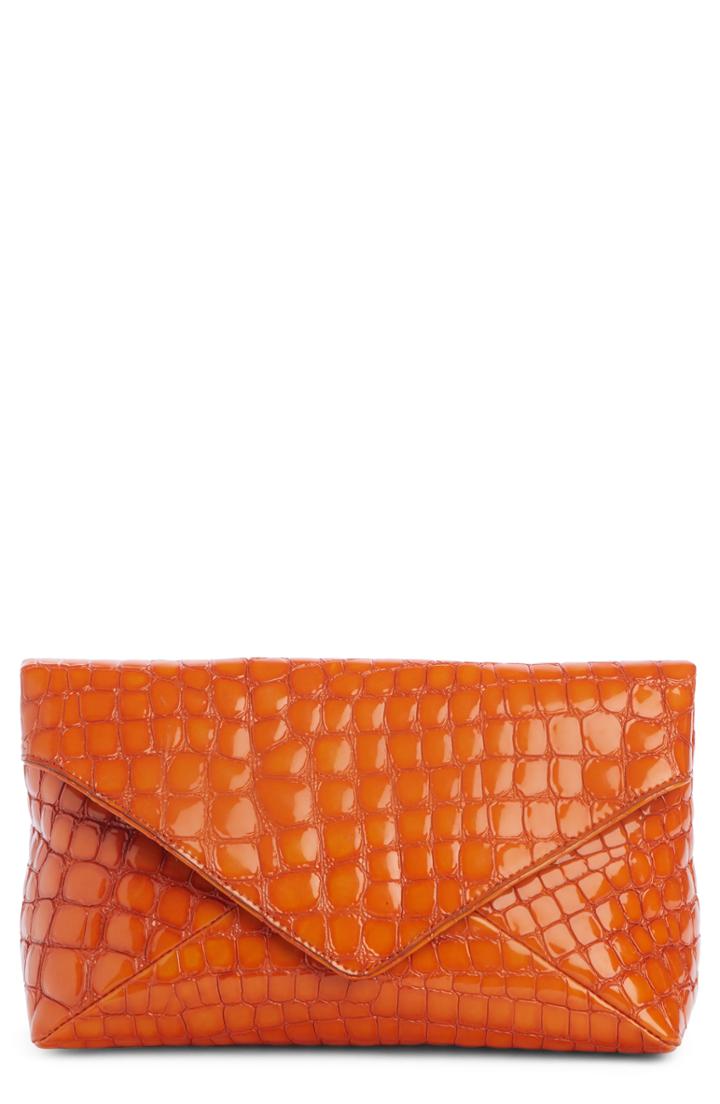 Dries Van Noten Croc Embossed Leather Clutch - Brown