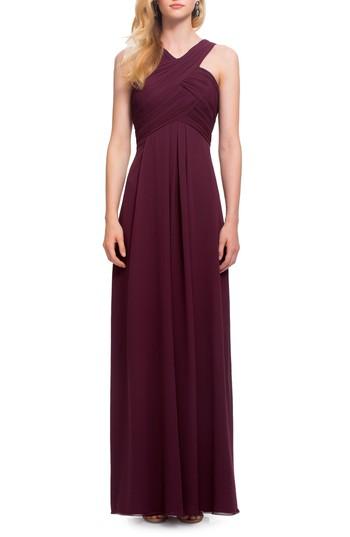 Women's #levkoff Crisscross Bodice Chiffon Gown - Burgundy