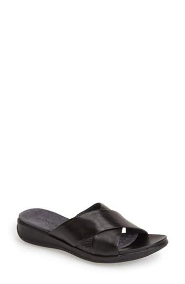 Women's Softwalk 'tillman' Leather Cross Strap Slide Sandal W - Black