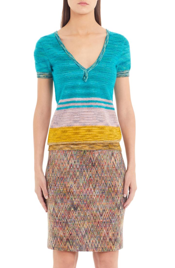 Women's Missoni Stripe Short Sleeve Sweater Us / 42 It - Blue