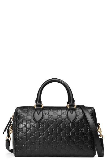 Gucci Medium Signature Top Handle Leather Satchel - Black