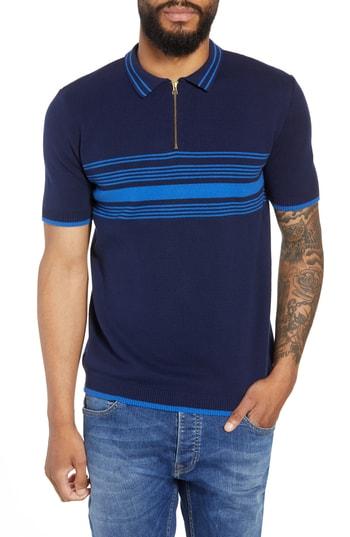 Men's Topman Stripe Knit Polo - Blue