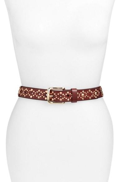 Women's Rebecca Minkoff 'mara' Studded Calfskin Leather Belt - Burgundy