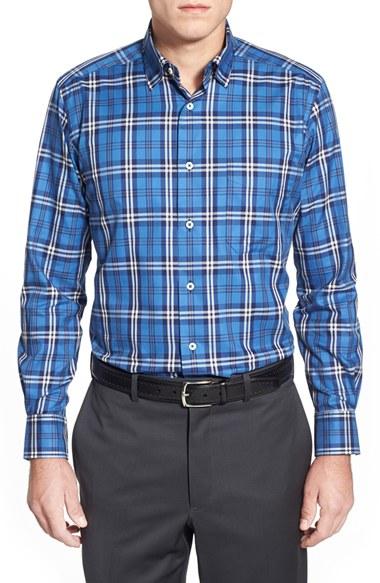 Men's David Donahue Regular Fit Check Sport Shirt - Blue