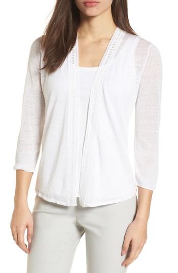 Women's Nic+zoe Crochet Trim Cardigan - White