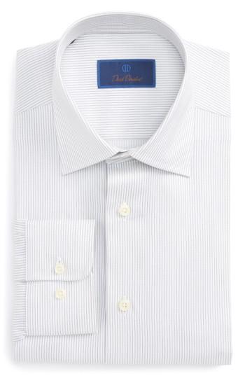 Men's David Donahue Regular Fit Stripe Dress Shirt .5 32/33 - Grey