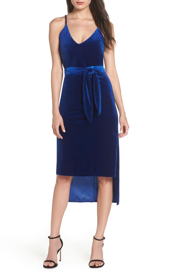 Women's Nsr Diana Velvet Tie Waist High/low Dress - Blue