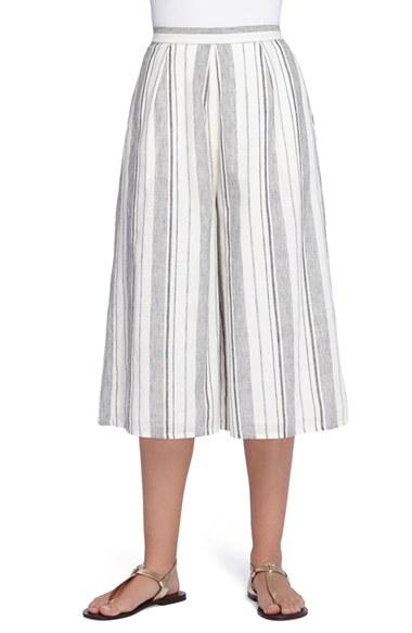 Women's Catherine Catherine Malandrino 'shep' Stripe Linen & Cotton Crop Wide Leg Pants