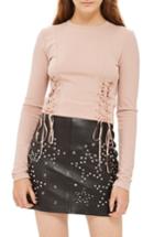 Women's Topshop Lace-up Crop Top Us (fits Like 0) - Beige