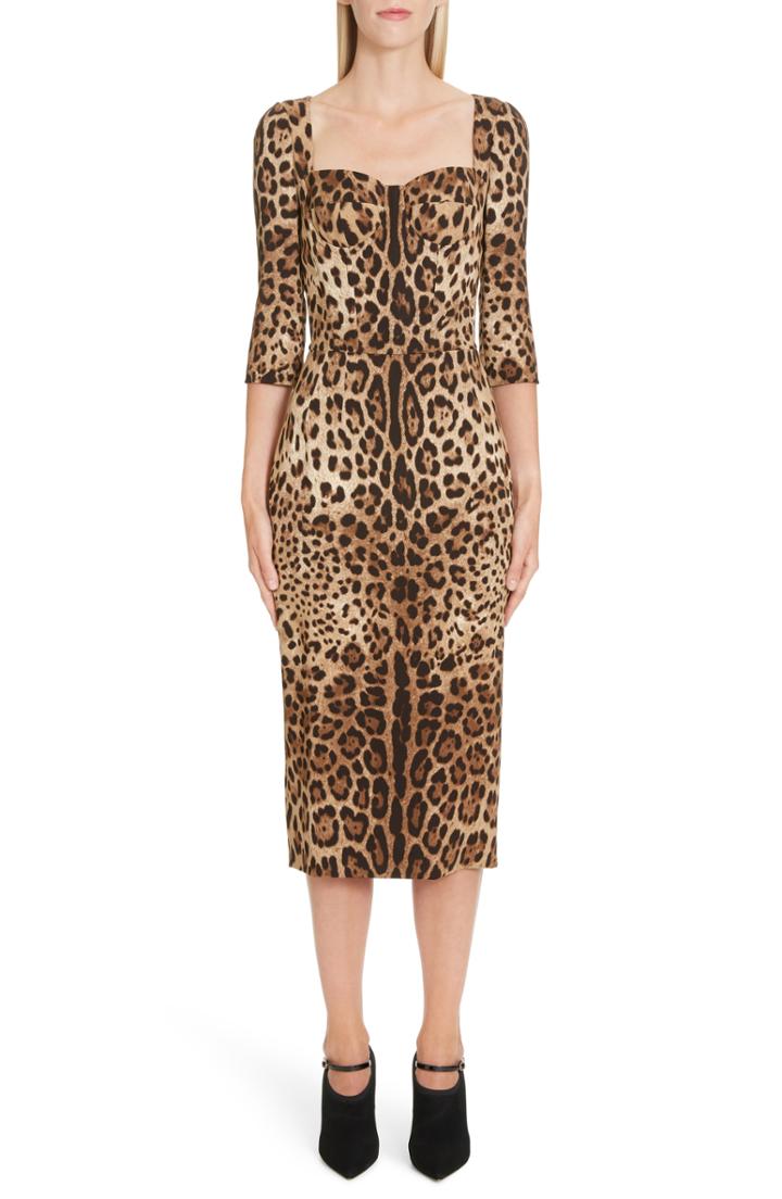 Women's Dolce & Gabbana Leopard Print Bustier Bodice Sheath Dress Us / 40 It - Brown