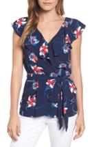 Women's Halogen Ruffled Tie Waist Top - Blue