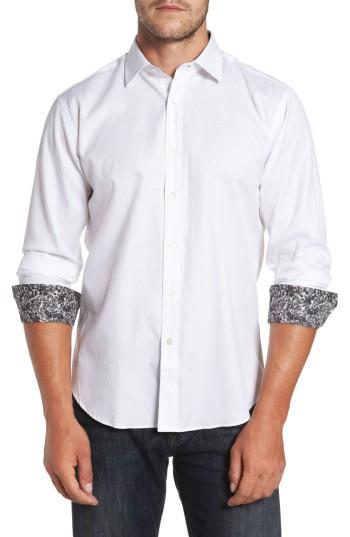 Men's Bugatchi Shaped Fit Print Sport Shirt - White
