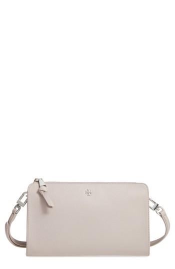 Women's Tory Burch Robinson Leather Wallet/crossbody Bag - Grey