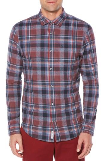 Men's Original Penguin Twisted Yarn Flannel Shirt, Size - Blue