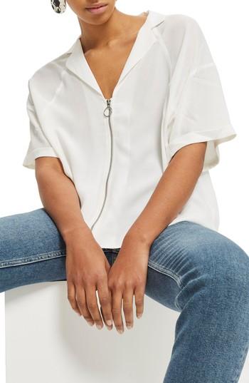 Women's Topshop Zip Front Shirt Us (fits Like 0) - White