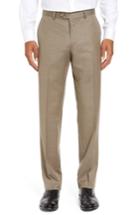 Men's Nordstrom Men's Shop Flat Front Solid Wool Trousers - Beige