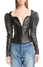 Women's Saint Laurent Lambskin Leather Balloon Sleeve Top